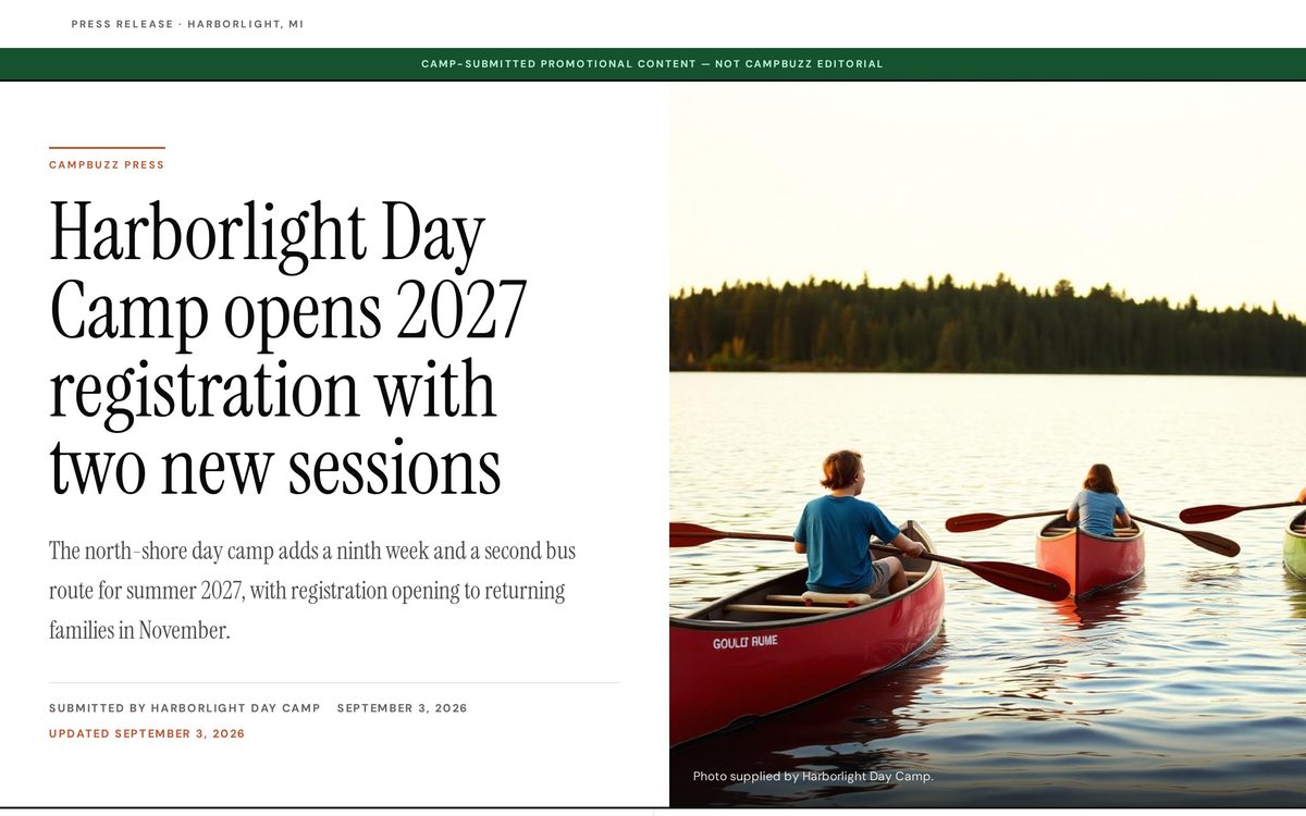 The published Harborlight Day Camp press release on CampBuzz
